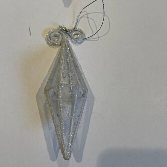 Vintage Christmas Tree Ornament 3D Metal and Glitter 1 Star & 5 Icicles Silver - Picture 5 of 11